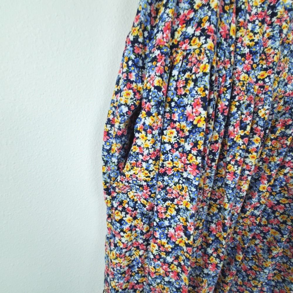 Old Navy XL Cami Floral Tiered Midi Dress Blue Pink Yellow Ditsy Print Pockets - Picture 5 of 7